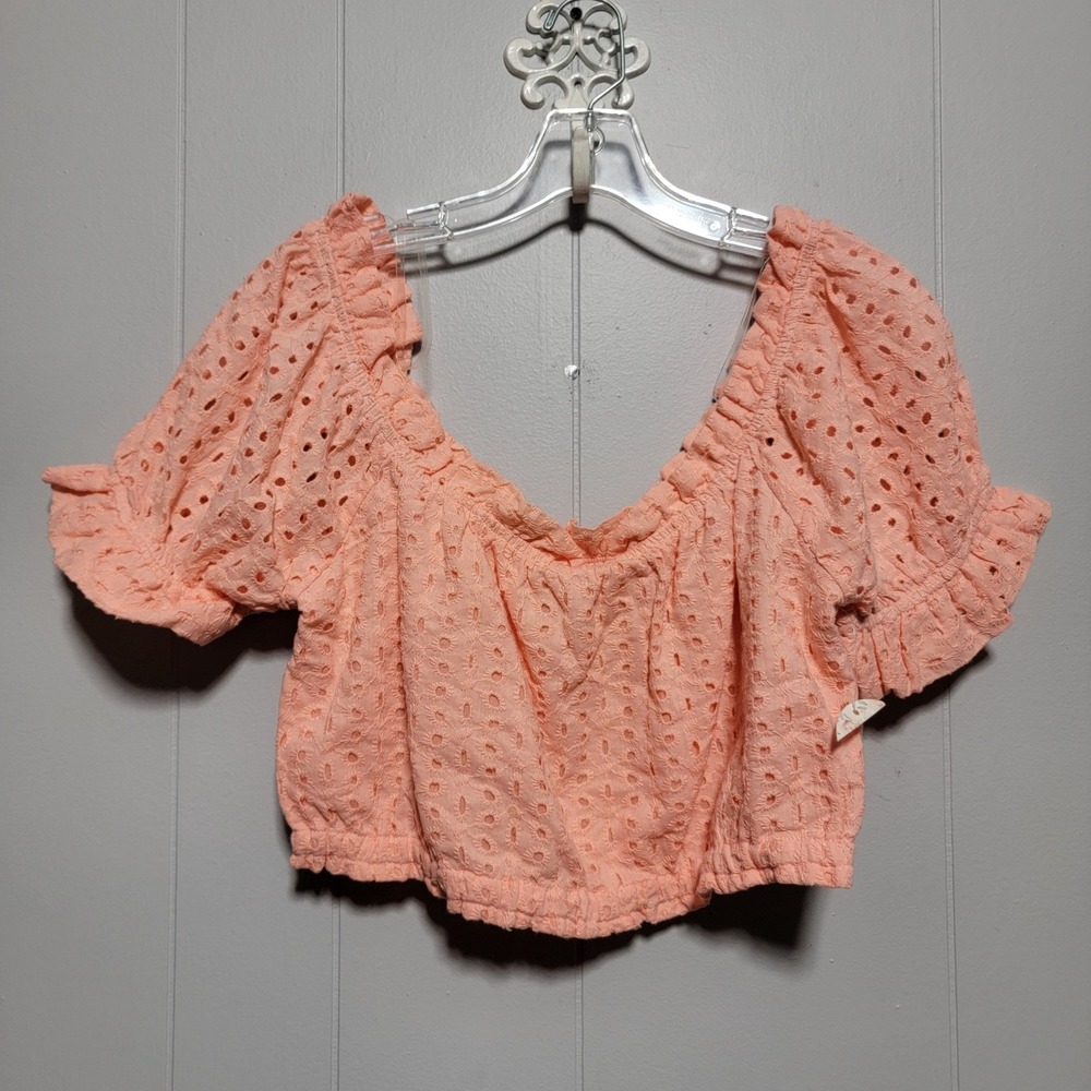Jolie & Joy Peach Cotton Eyelet Crop Top Ruffle Scoop Neck‎ XL J4G7062W